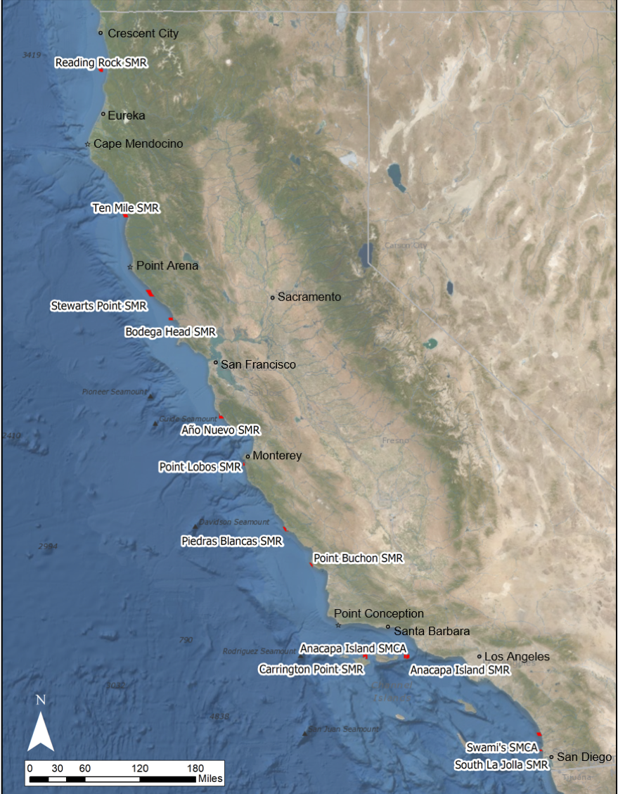 map of california with monitoring sites listed